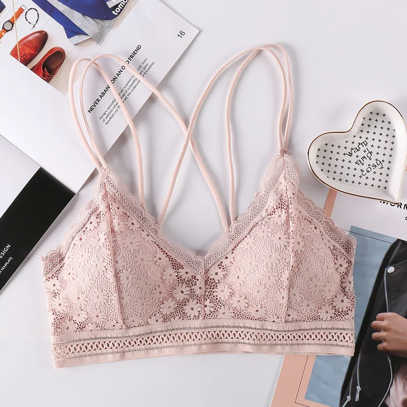 

Women Lace Bra Triangle Cup Underwear Intimates Floral Spaghetti Strap Lace Bra Lingerie Backless Vest Padded Bralette New