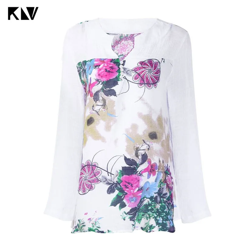 Женская винтажная блузка KLV Повседневная Свободная составного кроя в стиле бохо