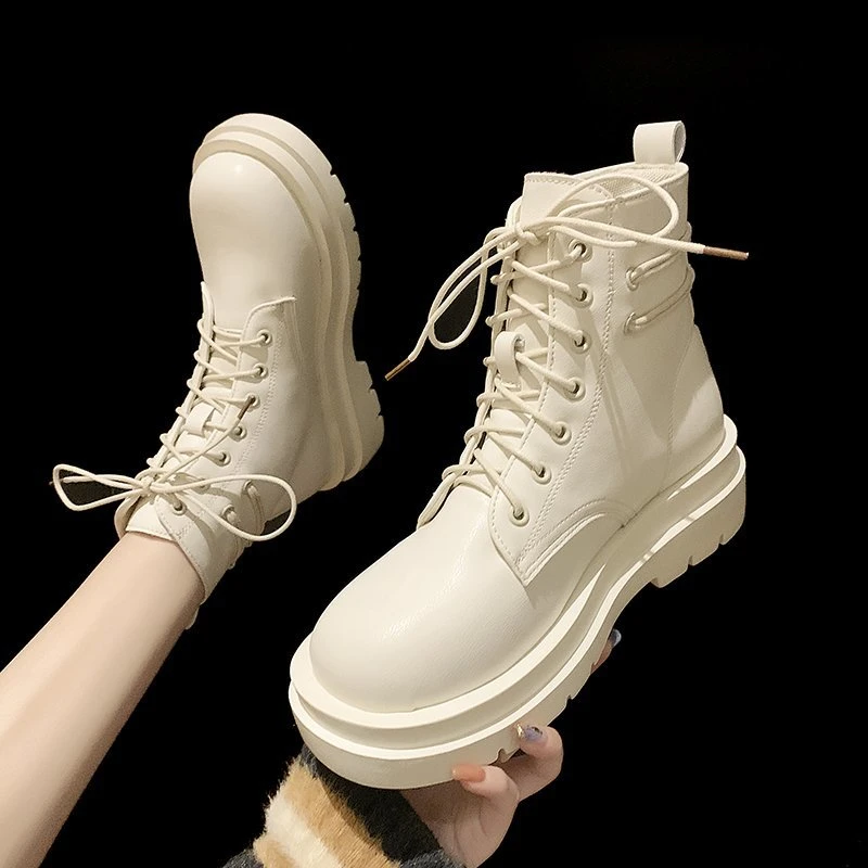 

2021 New Women's Ankle Boots Winter Round Toe Zipper Lace Thick-soled Fashion Shoes Non-slip Chelsea Boots Botines De Mujer