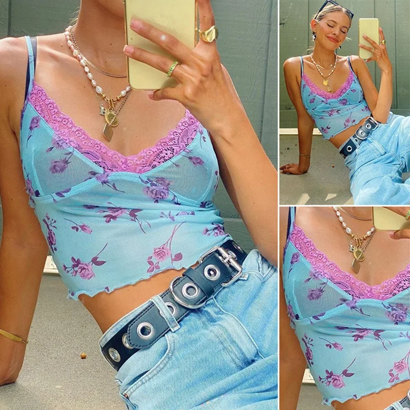 

Women's Sling V-Neck Sexy Fashion Crop Tops Blue