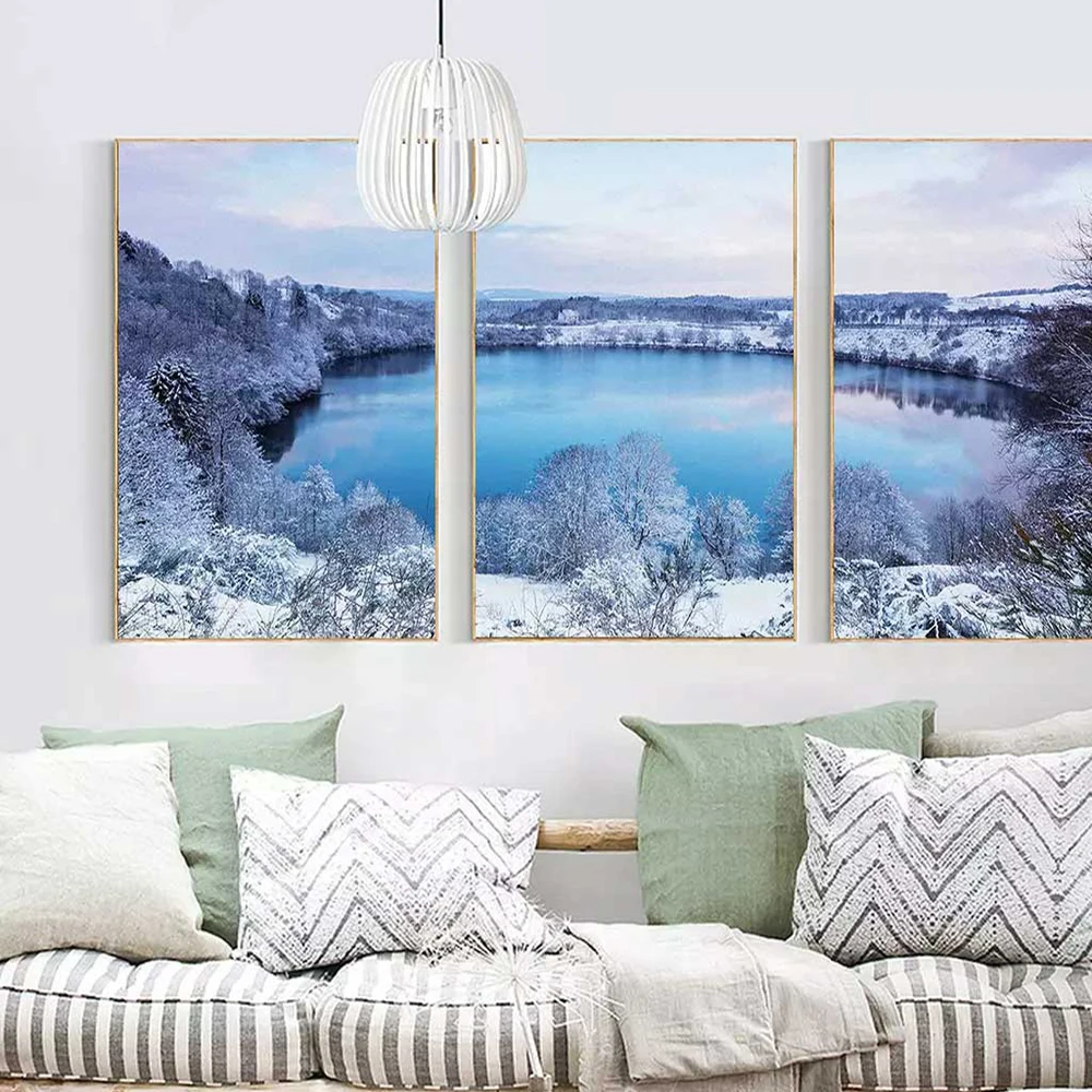 Европейский Снежная гора озеро пейзаж современный минимализм холст живопись