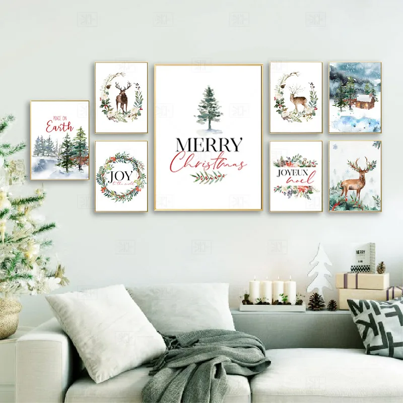 

Christmas Theme Art Posters And Prints Nordic Wall Art Elk Animal Pictures Canvas Painting Home Holiday Decor Christmas Gifts