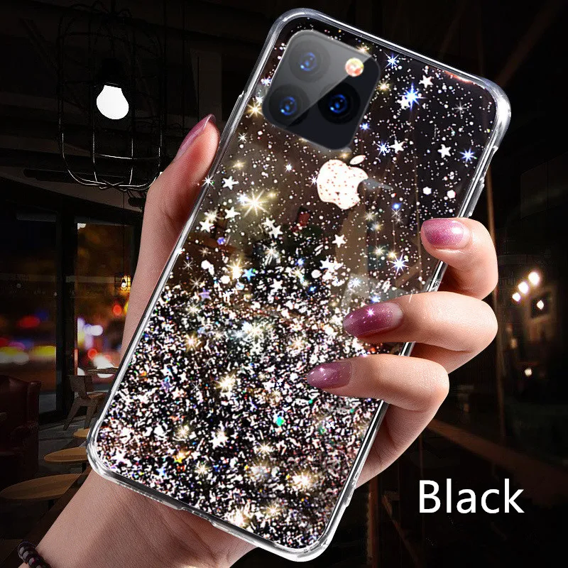 Черный Роскошный блестящий чехол для телефона iPhone 11 Pro X XS Max XR, мягкий силиконовый чехол для iPhone 7 8 6 6S Plus, прозрачные чехлы - Цвет: Черный