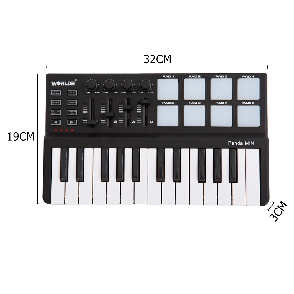 Worlde Panda MIDI Keyboard Controller Mini 25-Key USB and Drum Pad Professional Musical instruments HOT | Спорт и развлечения