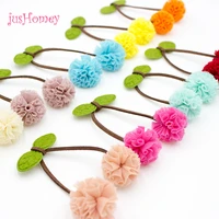 50pcs handmade cherry pompoms 25mm pompoms ball w green leaf diy craft supplies for baby hair clips brooches