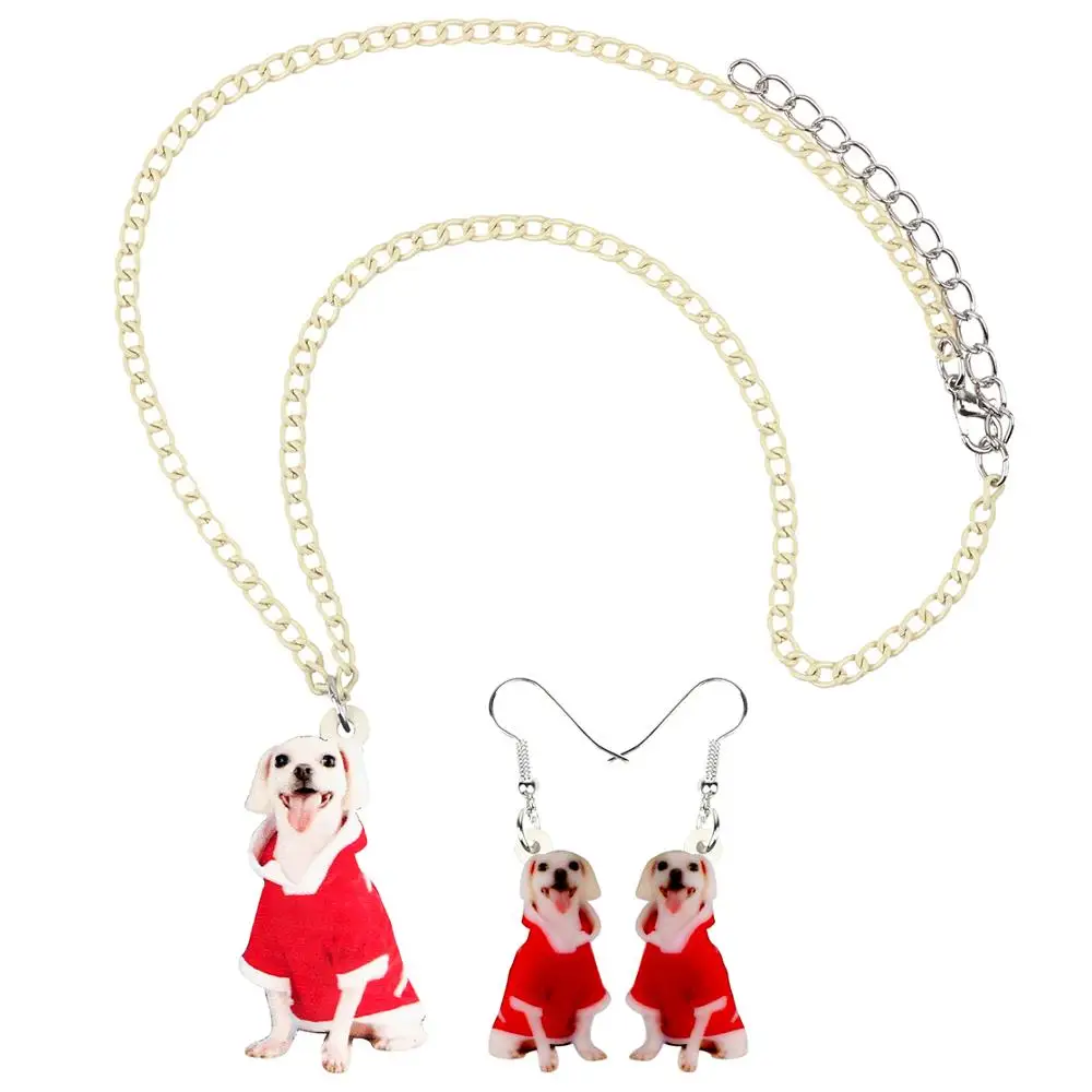 Bonsny Acrylic Christmas Happy Labrador Dog Jewelry Set Necklace Earrings Animal Pets Women Girl Charms Decorations Gift | Украшения и