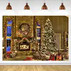 Рождественский фон камин дерево зимнее окно интерьер комнаты Детский День Рождения фотография фон для фотостудии Фотофон