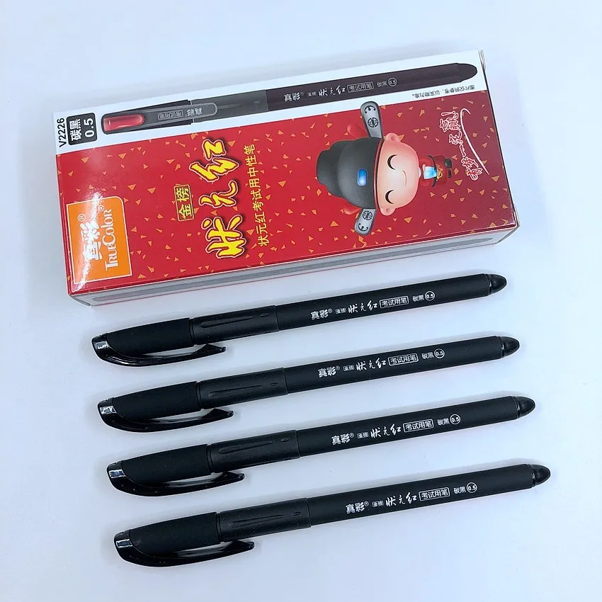 

[TrueColor] (12 Pieces/Lot) School Student 0.5mm Roller Ballpoint Pen Black Gel Ink Pens Office Supplies High Quality V2226