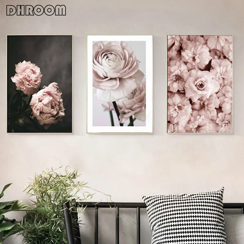 Flowers Canvas Art Poster Nordic Style Pink Peonies Decorative Print Wall Painting Scandinavian Decoration Picture Home Decor