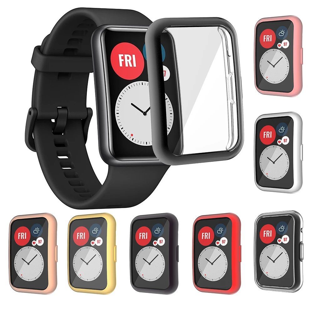 Чехол для часов из мягкого стекла с рамкой Huawei Watch Fit ТПУ чехол полным покрытием