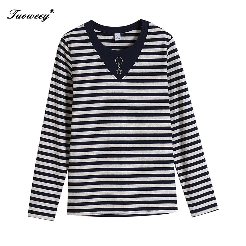 

New 2020 spring Hot Sale deep O Neck Mesh T Shirt striped Slim Sexy T-shirt Female OL long Sleeve Tee Shirt Femme Tops
