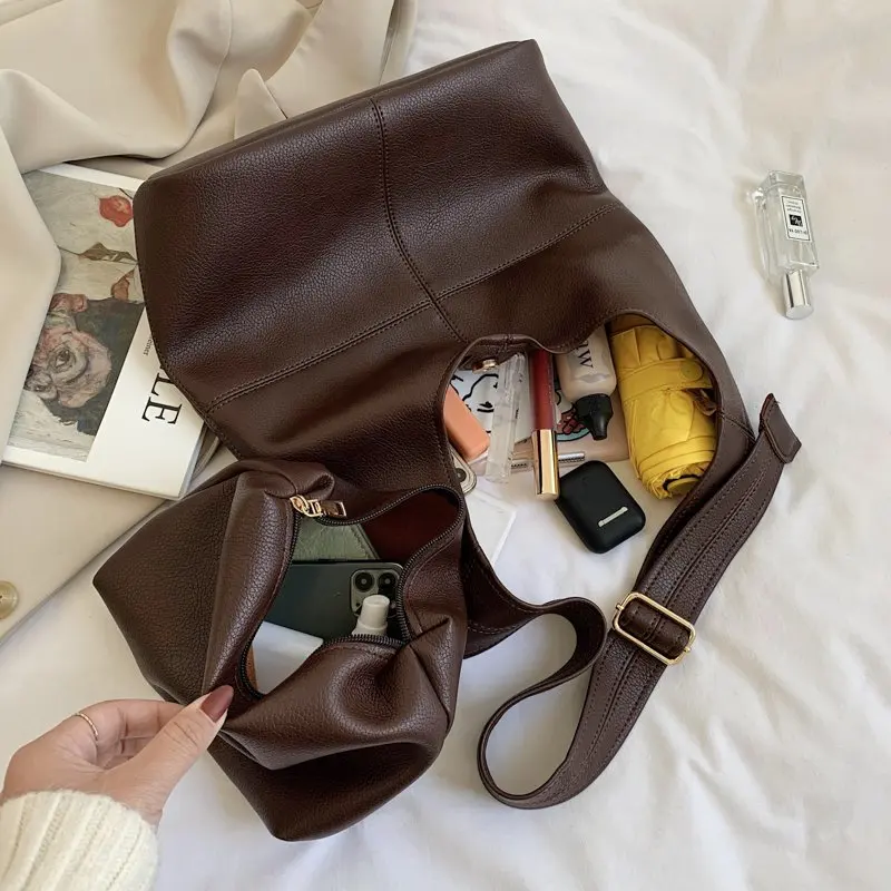 Дизайнерские сумки на плечо для женщин вместительные мягкие кожаные дамские