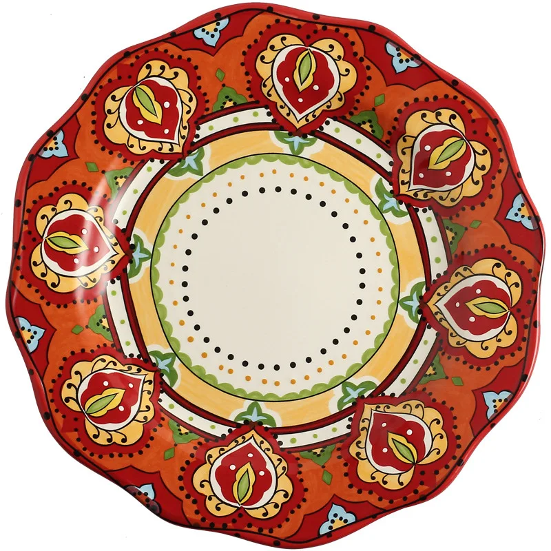 

Creative Hand-painted Ceramic Tableware Bohemian Red Bokashi Dinner Plate Cup Bowl Steak Plate Salad Plate Underglaze Color 2021