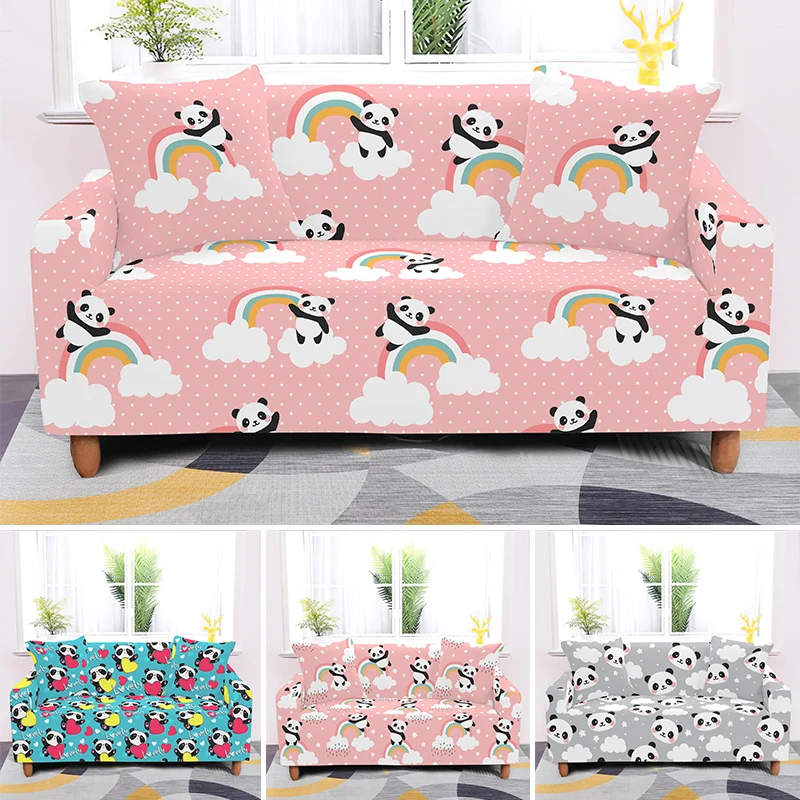 

Funny Cartoon Panda Elastic Sofa Covers For Living Room 1/2/3/4 Seat Stretch Couch Cover Washable Dust-proof Slipcover