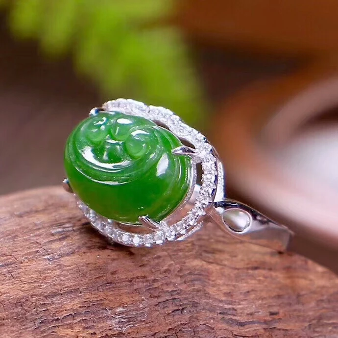 Женское кольцо с японским нефритом из серебра 925 пробы | Украшения и аксессуары