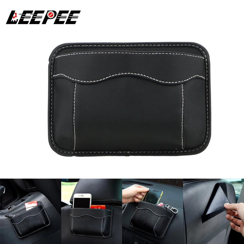 

Cards Mobile Phone Collecting Sticky Bag Car Storage Box Interior Accessories Universal Car Pouch Bags Organizer PU Leather