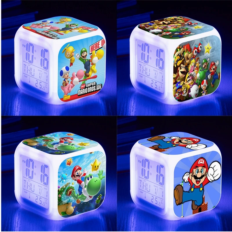 Мультяшные часы Super Mario светодиодные детские фигурки героев игрушки красочный
