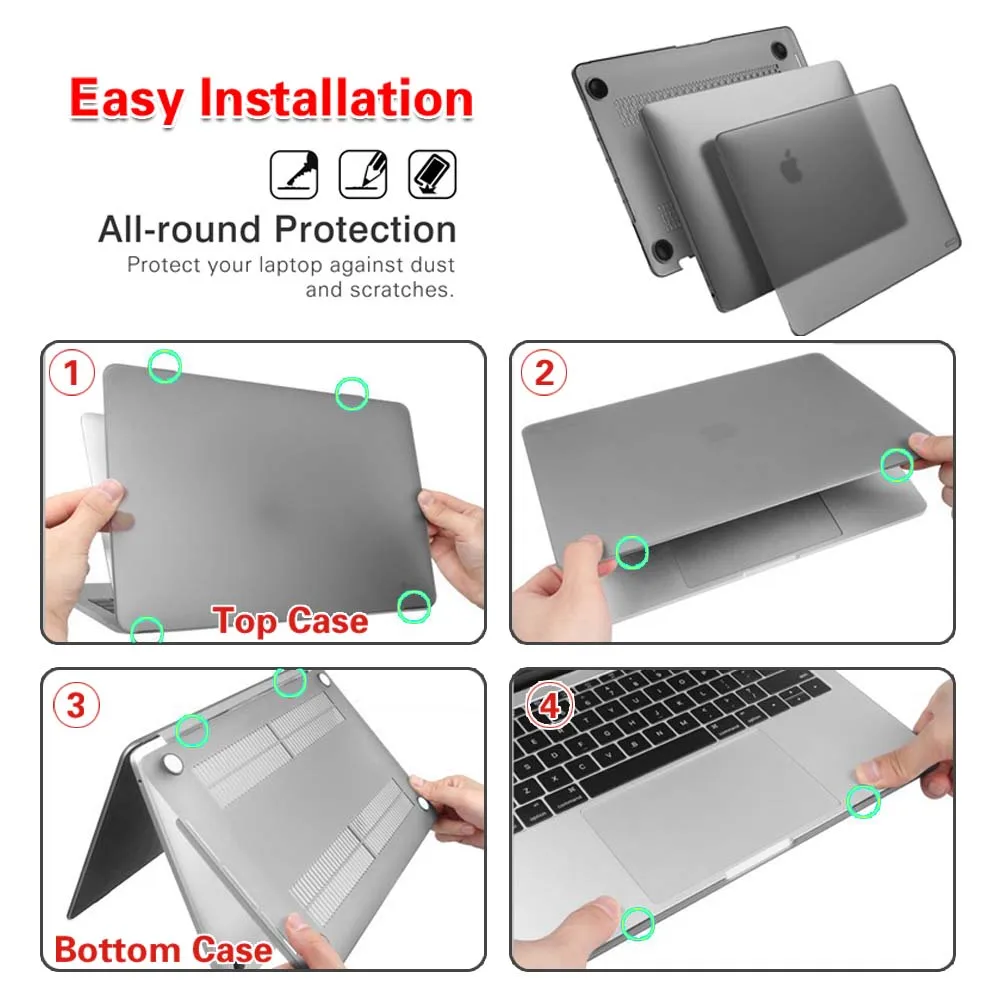 For Apple MacBook Air Pro Retina 11 12 13 15 Inch Laptop Case + Keyboard Cover with Solid Color Marble and Starry Sky Series |