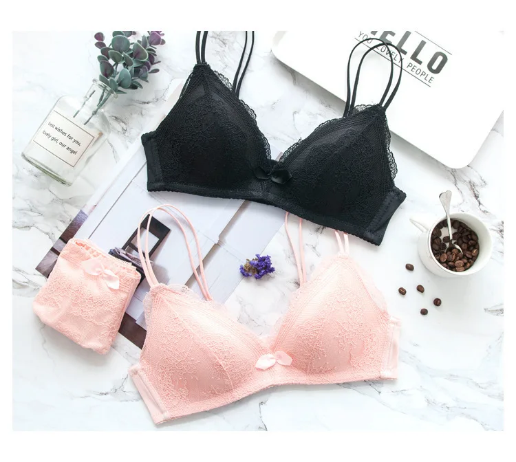 Roseheart, новинка, женское, модное, розовое, черное, сексуальное нижнее белье, кружевной бант, бюстгальтеры, беспроводные, на бретелях, без косточек, хлопковые трусики, пуш-ап, комплекты бюстгальтеров