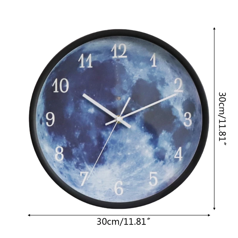 

12 Inch Luminous Wall Clock Silent Non-Ticking Night Light Blue Moon Round Watch Living Room Bedroom Decor