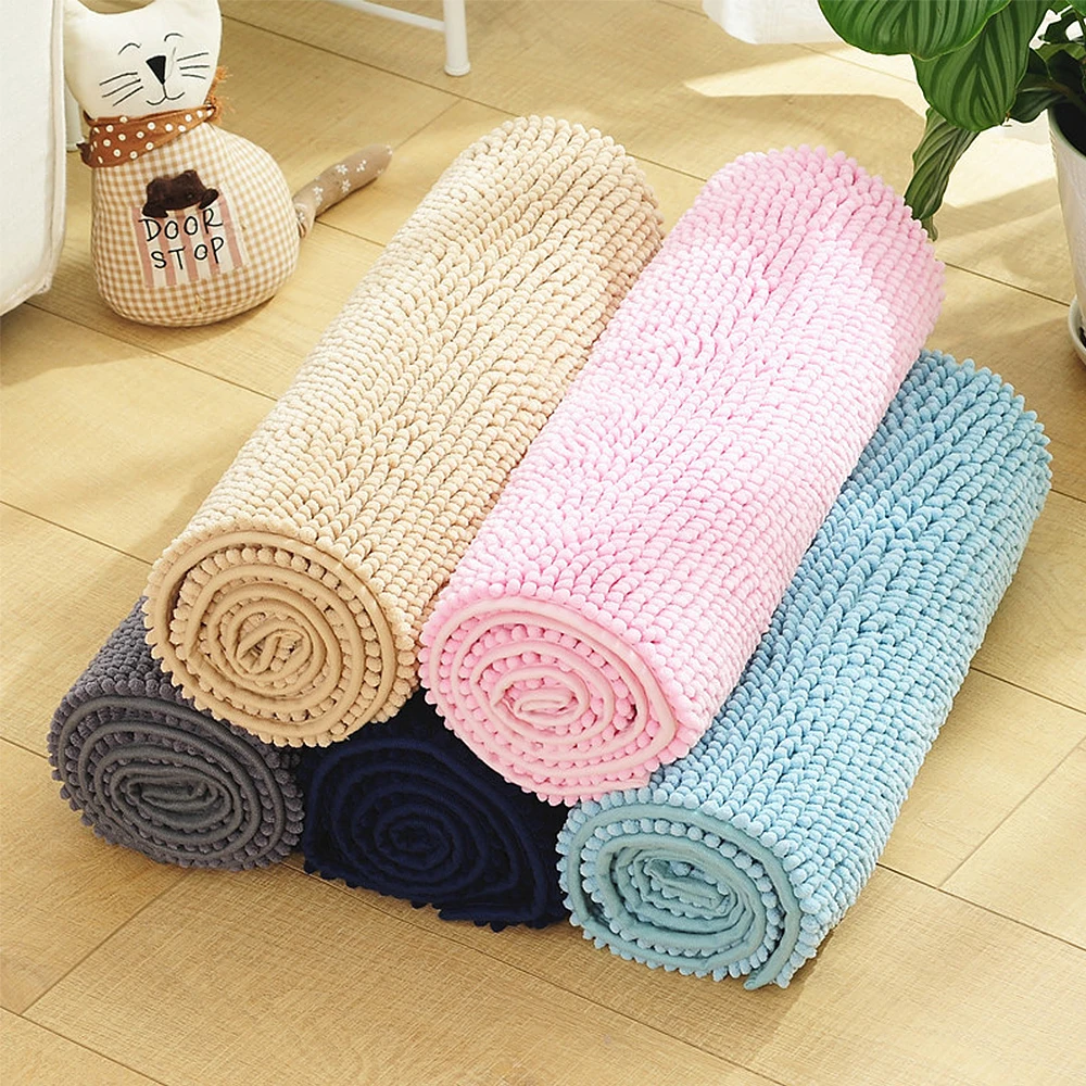 

50x120cm Blue Chenille Bath Mat Water Absorption Non-Slip Rugs Bedroom Living Room Anti-slip Carpet Mat Home Textile Supplies