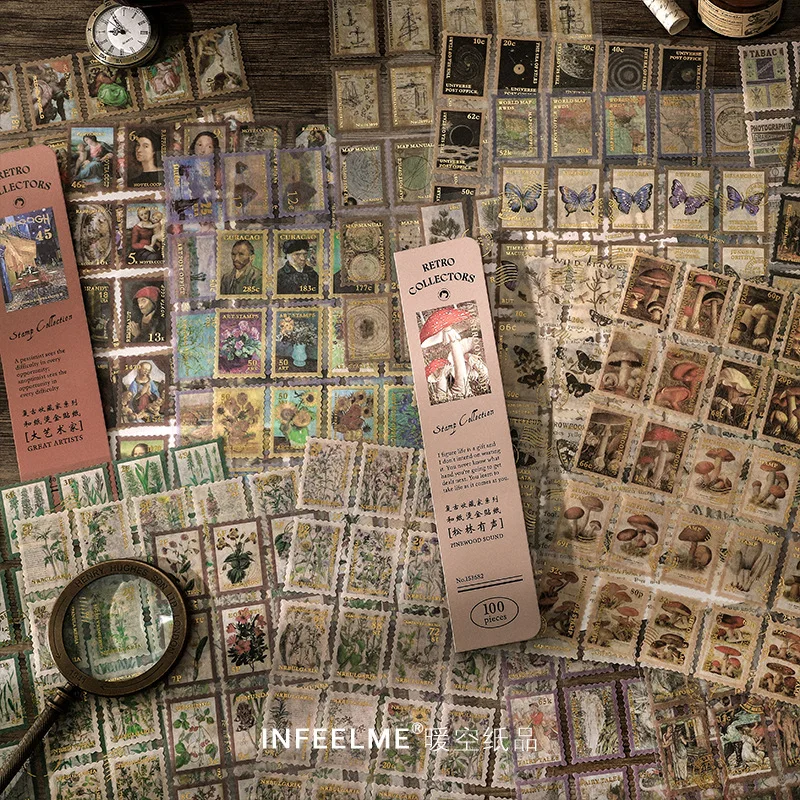 

4Sheets/Pack Retro Stamp Art Gold Stickers Album Diary Scrapbooking Label School Office Supplies Stationery n1053