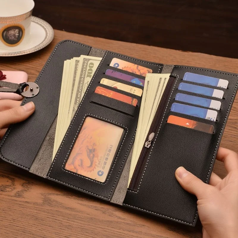 Кошелек для монет карманный клатч кожаный Длинный кошелек девушек женщин Ретро