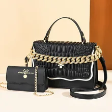 2 Pcs Sets Shoulder Bag for Women Metal Chains Luxury Tote Bag with Zipper PU Leather Branded Designer Handbag New 2021 Trendy