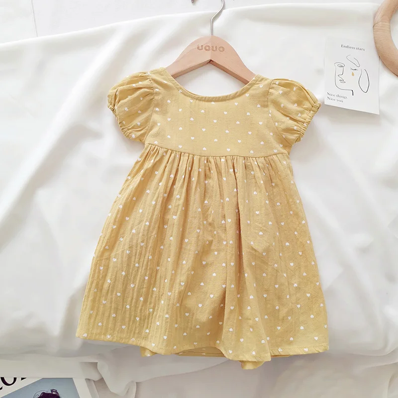 Новинка лета 2022 платье с лямкой на шее для девочек детское повседневное желтое в