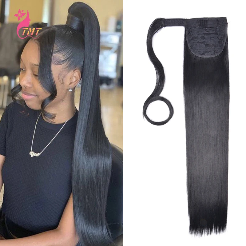 

22 дюйма синтетические волосы длинные прямые волосы, прическа "хвост" для наращивания конский хвост клип в наращивание волос натуральный пар...