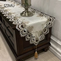oval table runner embroidered tea table europe tv cabinet tablecloth lace pendant tassel dresser table flag shoe dust cover hm98