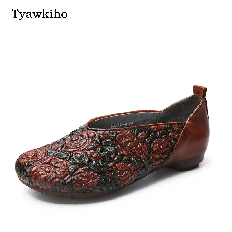 Tyawkiho/Женская обувь из натуральной кожи на плоской подошве с вышивкой; желтые Лоферы для женщин; коллекция года; весенняя обувь на плоской подошве без шнуровки; кожаная обувь ручной работы на плоской подошве в стиле ретро