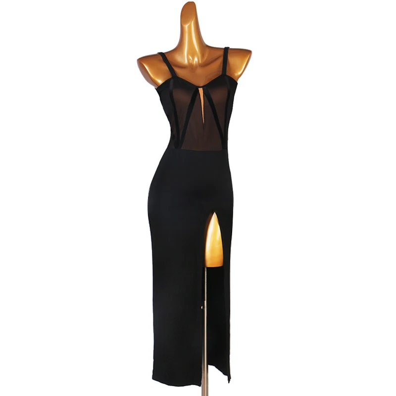 

Latin Dance Dresses Women Sexy Backless Practice Clothes Tango Samba Ballroom Latin Competition Black Dress