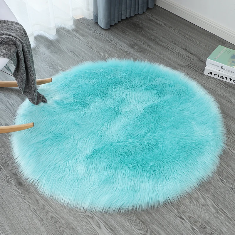 

Faux wool round plush carpet bedroom bedside mat living room sofa non-slip rug soft and comfortable rug girl cute room carpet