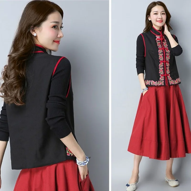 Жилет в этническом стиле повседневный жилет на пуговицах воротник-стойка