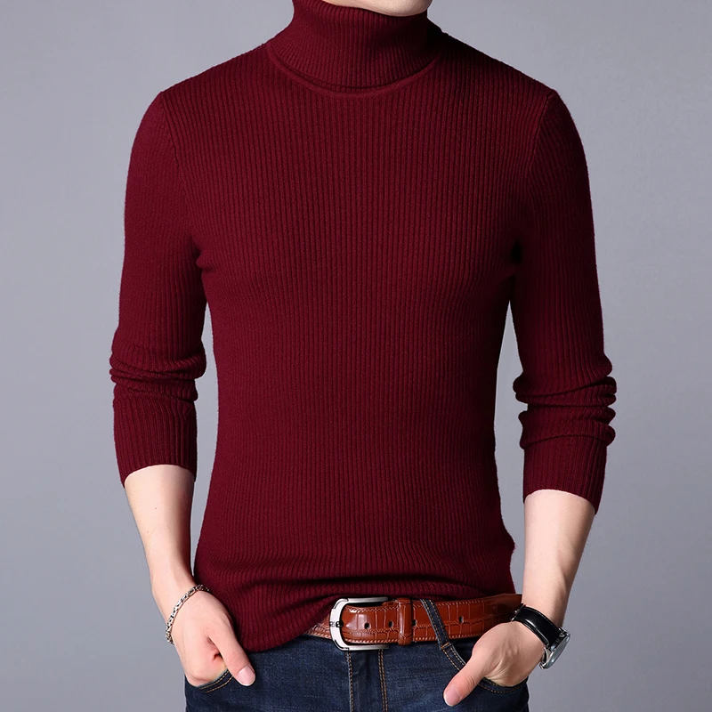 

Pure Color Men Turtleneck Pullover Sweater High-Quality Winter New Sweaters Neutral Minimalist Top Blue White Red Gray Black 3XL