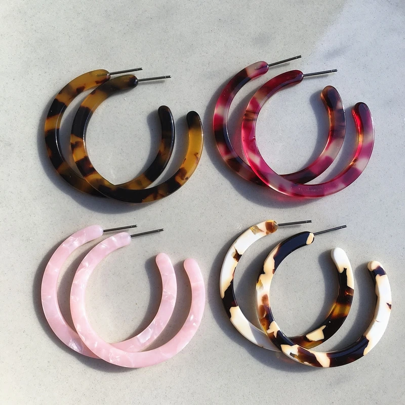 UJBOX New Japanese Korean Acetate Earrings Women Thin Big Acetic Acid Hoop Factory Wholesale | Украшения и аксессуары
