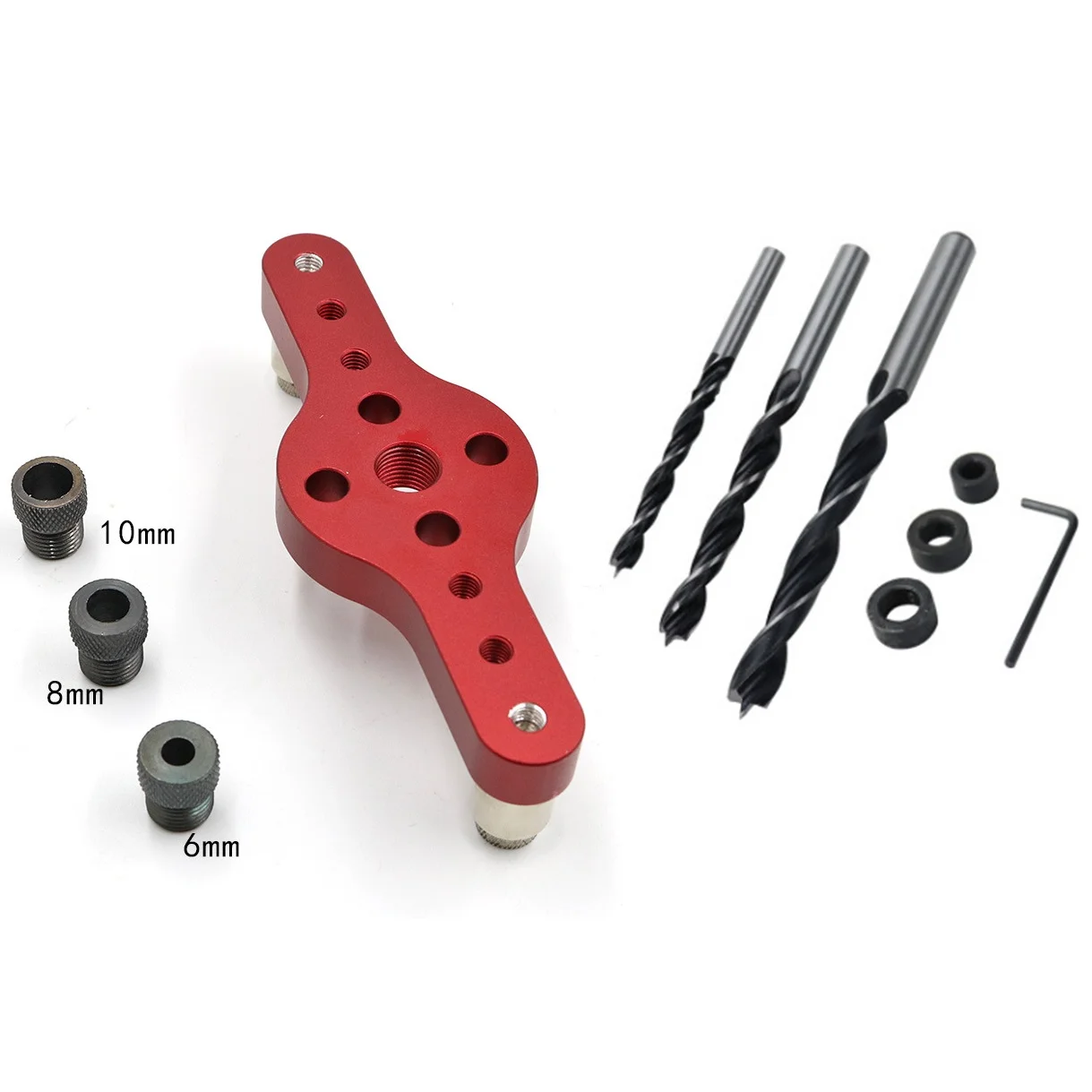 

Woodworking Pocket Hole Jig 6/8/10mm Drilling Locator Wood Dowelling Self Centering Drill Guide Kit Hole Puncher