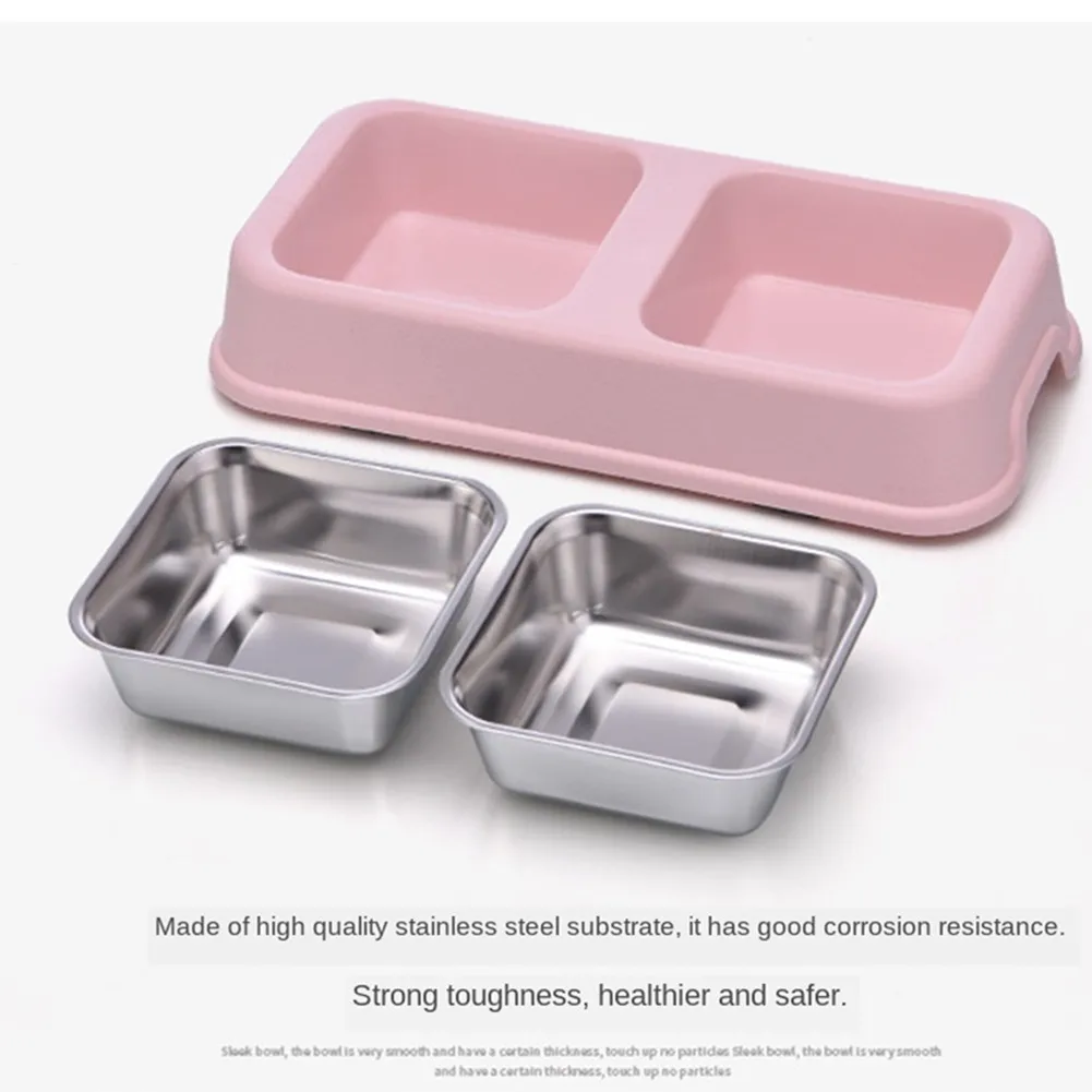 

Dog Double Bowl Puppy Food Water Feeder Cute Stainless Steel Pets Drinking Dish Feeder Pets Supplies Feeding Dishes Dogs Bowl