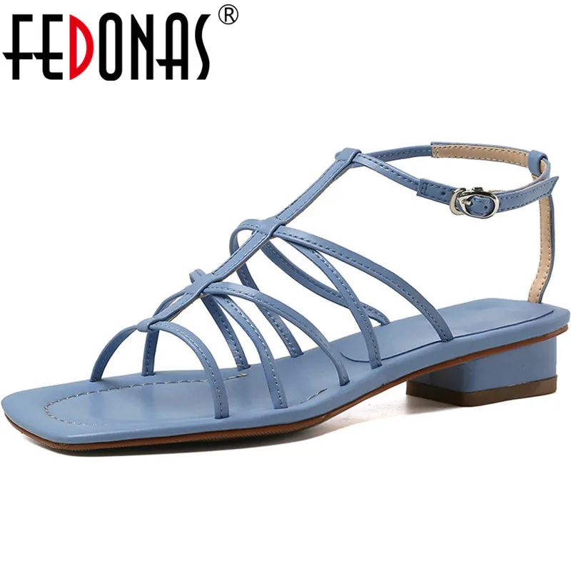 Женские босоножки на шнуровке FEDONAS черные толстых каблуках обувь для вечеринки