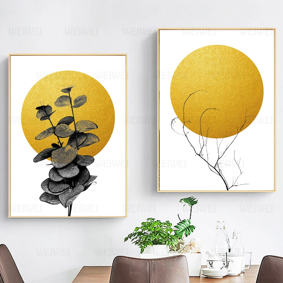 Абстрактная картина с желтым листом солнце пейзаж Скандинавская Картина на