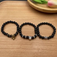 standard mature men bracelet fashion natural volcanic lava stone beaded leopard head bracelets religious pray meditation jewelry