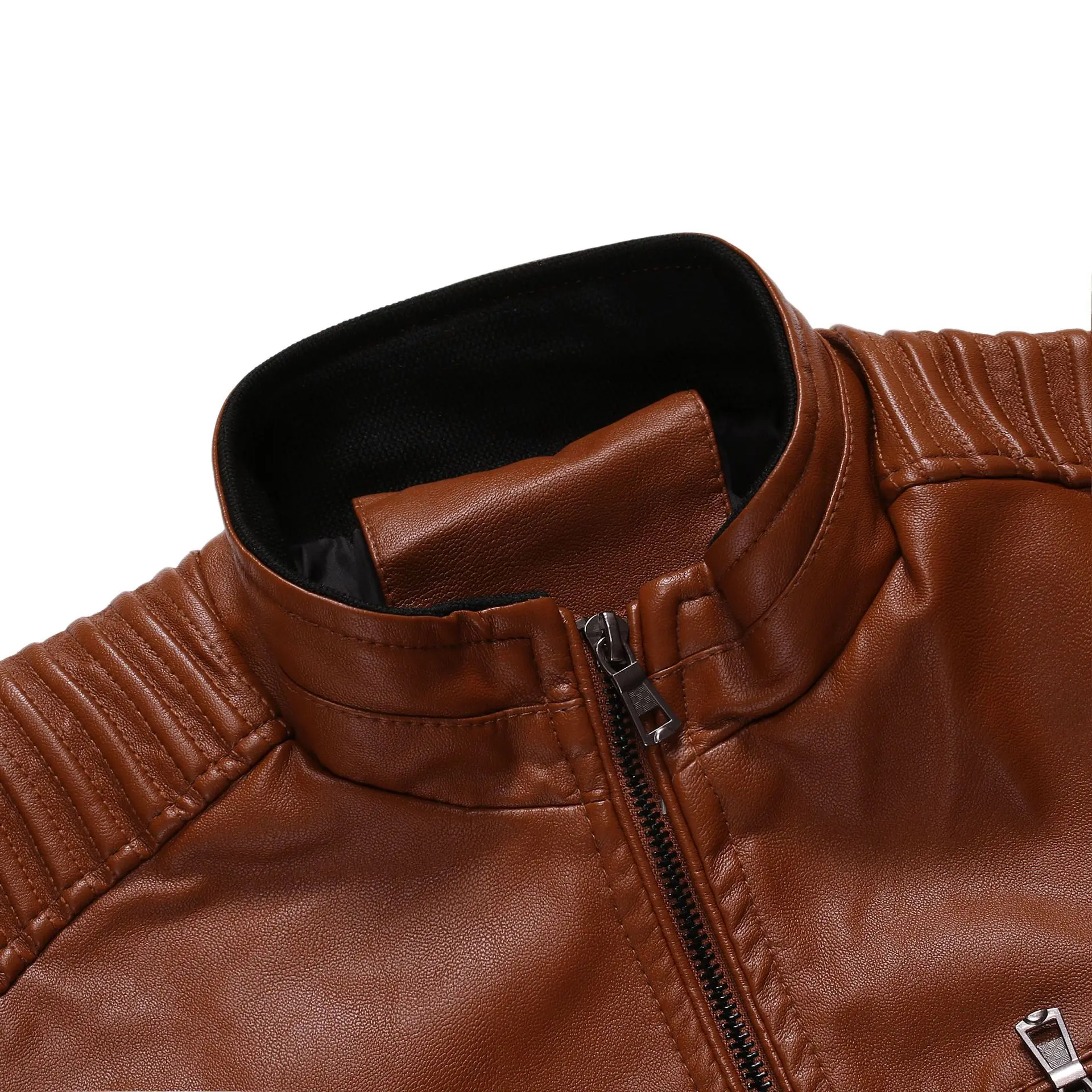 

Men's Euramerican Casual Stand Collar Motorcycle Leather Jacket