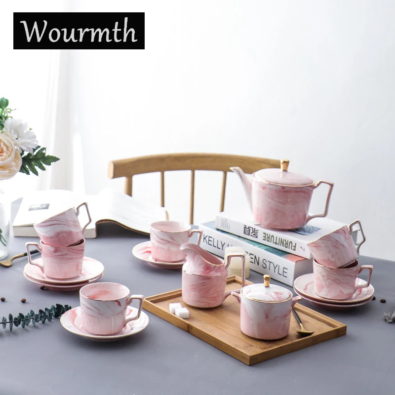 Wourmth Fashion Мраморный Кофейный Набор Фарфоровый Чайный Сервиз Керамический Чайник