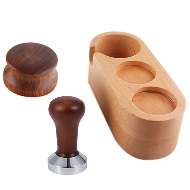 

3 Pieces Of Wooden Coffee Machine Mat Anti-Coffee Tampering Stand Base Powder Hammer Barista Tool Accessories 58mm
