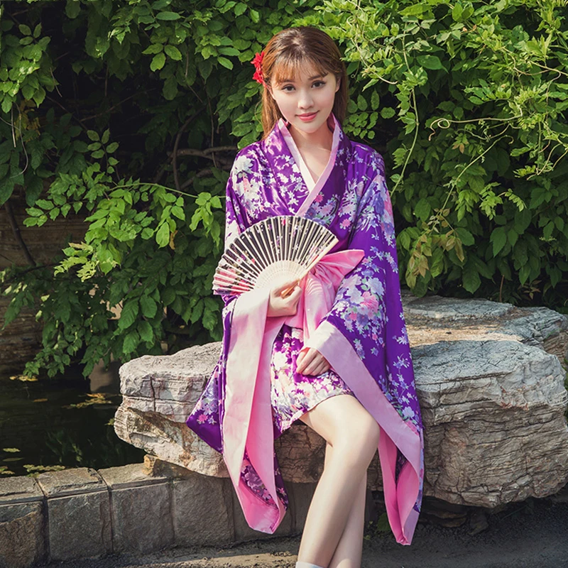 Кимоно в японском стиле юката с Obi Sexy Geisha мини костюмы для косплея Фиолетовый