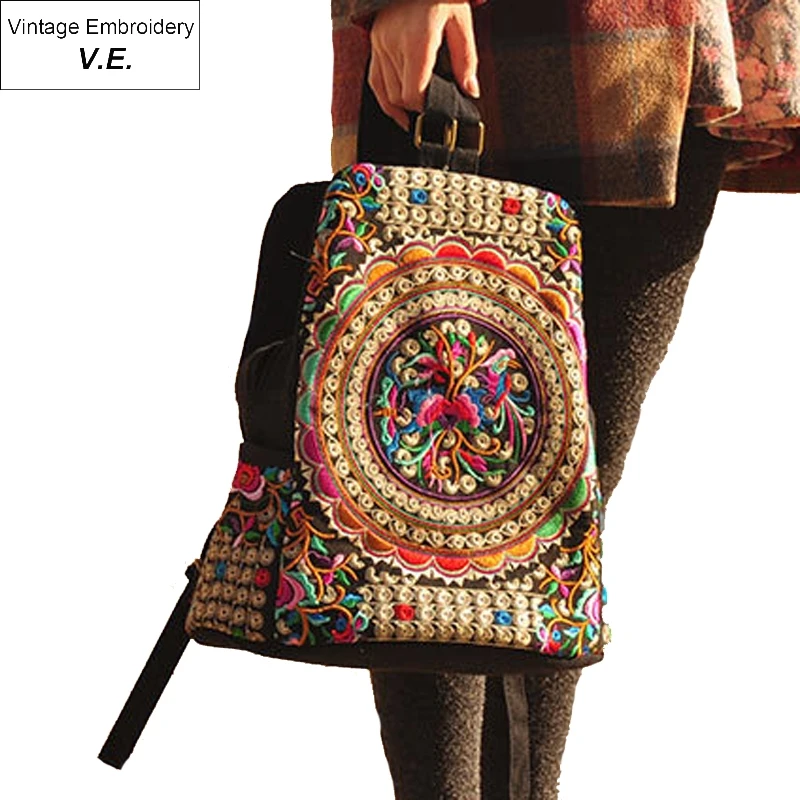 Винтажный этнический рюкзак с вышивкой женская сумка ручной работы цветочной