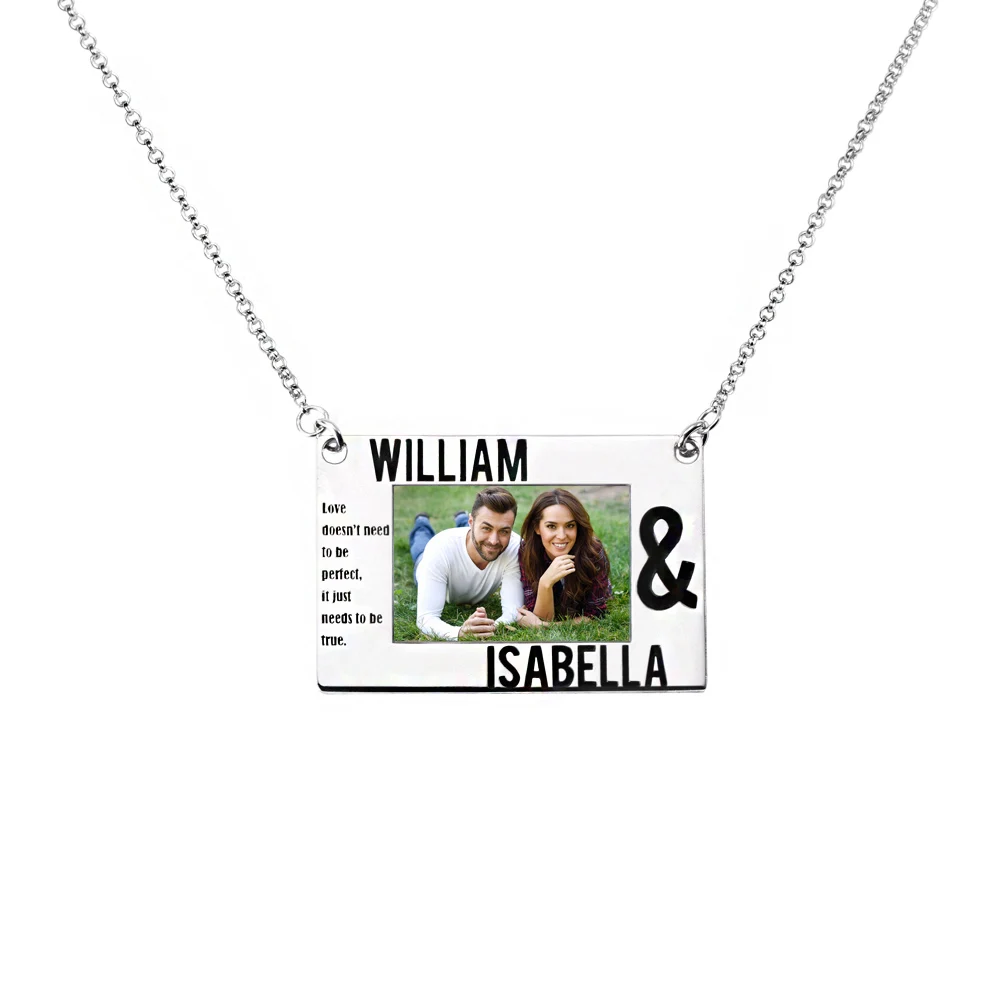 Sweey Droshipping Personalized Trendy Photo Frame Necklace Custom Jewelry Engrave necklace with Names Perfect Birthday Gift