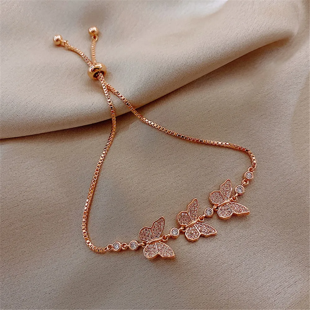 

2021 New Women Girls Full Rhinestone Butterfly Tassel Crystal Bracelet European Shiny Bling Bracelet Simple Fashion Jewelry