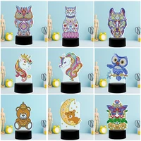new 7 color led night light diamond painting rhinestones bear wolf owl cat card lamp christmas 5d holiday new year gift